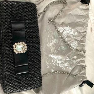 My flat in London leather woven clutch